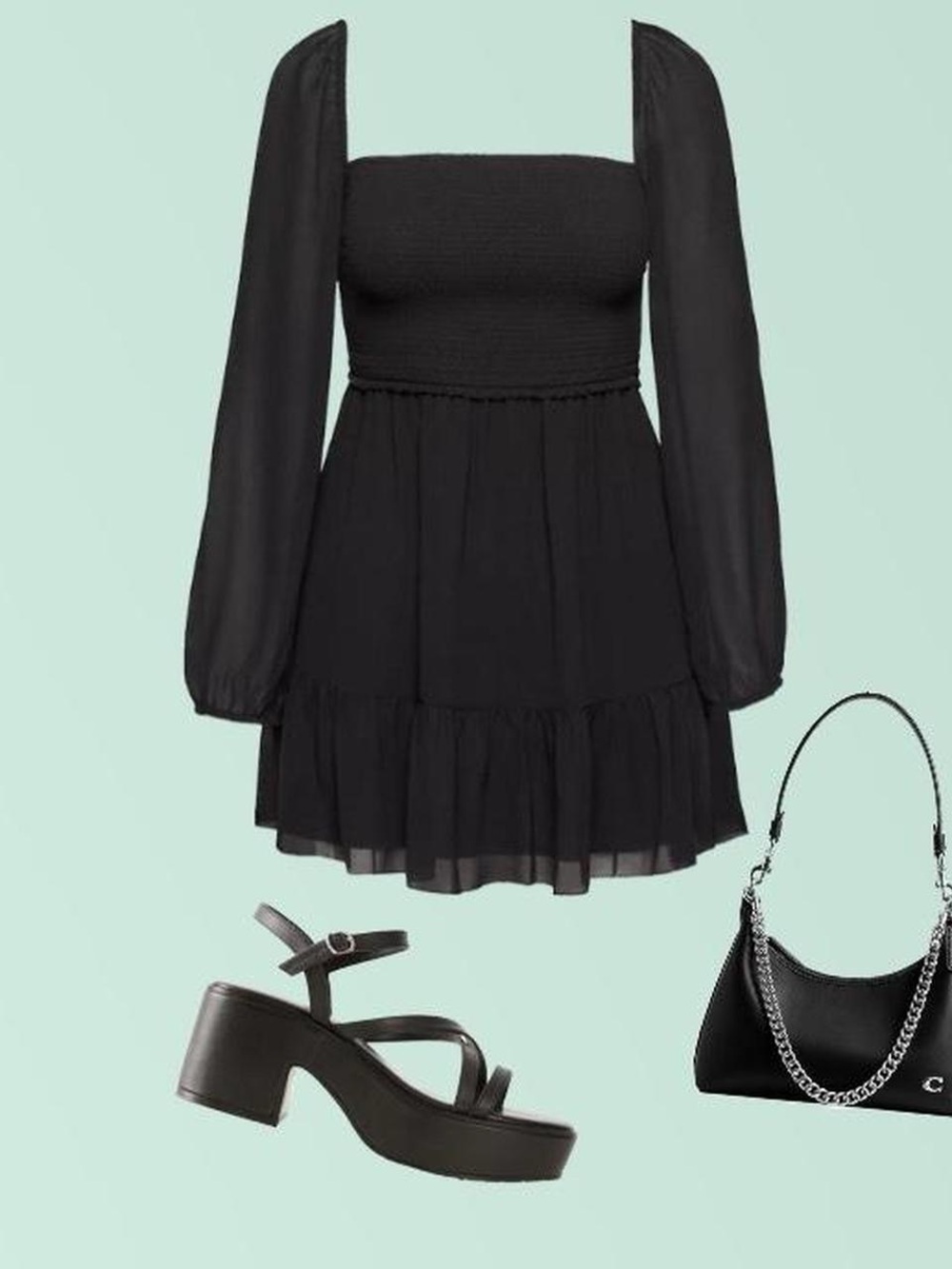 Aritzia Black Square-Neck Smocked Mini Dress